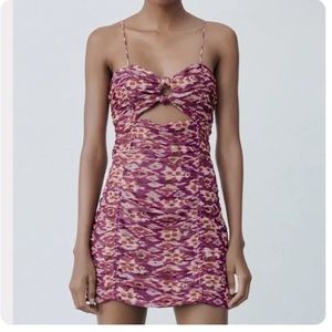 ZARA Women’s Purple Ruched Draped Metallic Twist Front Cut Out Mini Dress Size S
